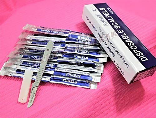 20 Disposable Scalpel Blades No. 20 with Plastic Handle – Suitable for Dermaplaning, Crafts, Medical/Surgical Instruments/Equipment and Much More – Sterile and Individually Foil Wrapped (2 Box)