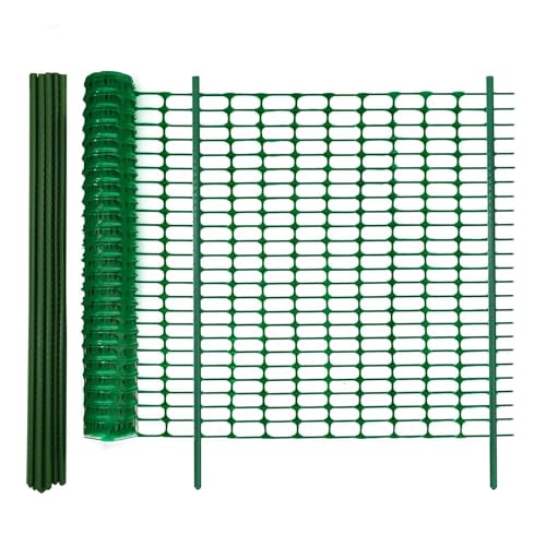 Signstek Begrenzungszaun, 100 cm hoch, 30m lang, 25×115cm hoch Pfähle, 100×Kabelbindern, mobiler Zaun Hundezaun Hühnerzaun Gartenzaun für Garten, Haus