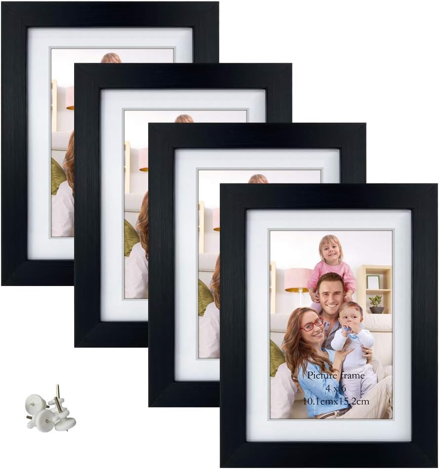 Giftgarden 4x6 Photo Frames Set of 4, Display 4x6 Pictures with Mat or 5x7 Photos without Mat for Wall Decor or Tabletop Decoration, Black