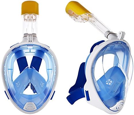 (2018 REDESIGN) Full Face Snorkel Mask, 180° Panoramic view full mask, Easy breathe, Anti-fog, Anti leak, anti-glare Snorkeling Gear, Go Pro mount, Adult and Kids snorkel sets. (S/M)