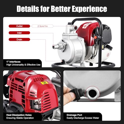 YIYIBYUS 1" Inch Water Transfer Pump, 38CC 4-Stroke Portable Gas Gasoline Engine photo 11