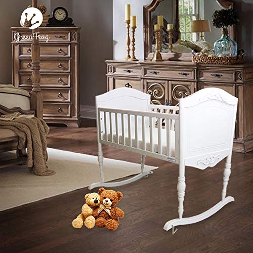 Green Frog, Antique White Cradle | Handcrafted Elegant Wood Baby Cradle | Premium Pine Construction | Rocking and Stationary Features - Thumbnail 6