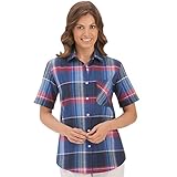 Collections Etc Women's Red, White and Blue Plaid Camp Shirt
