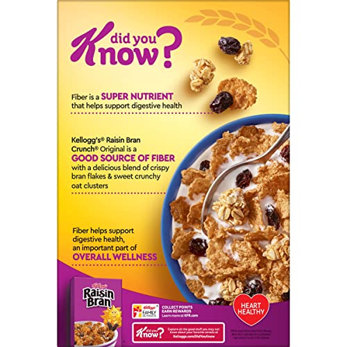 Kellogg's Raisin Bran Crunch Cold Breakfast Cereal, Fiber Cereal, Heart