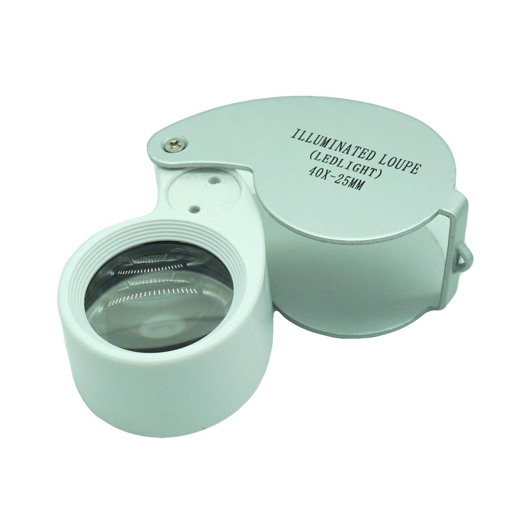 40X Jewellery Magnifier lluminated Jeweller Loupe Pocket Slide Out Scientific Document Magnify Tool with 25mm Glass Magnifying Lens Eye Loupe and LED Light (Silver)