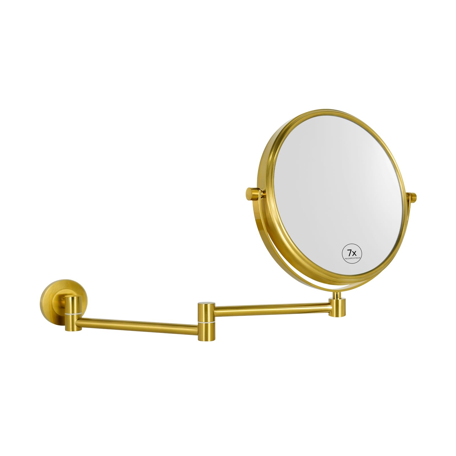 Nicesail Wall Mounted Magnifying Mirror 7x Antique Gold Bathroom Extendable Makeup Mirror - Extra Long Arms - Double-sided,Diameter 20 cm