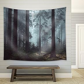 Foggy Pin Forest - Fabric Wall Tapestry Home Decor - 51x60 inches