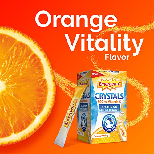 EMERGEN-C CRYSTALS, ON-THE-GO IMMUNE SUPPORT SUPPLEMENT WITH VITAMIN C, B VITAMINS, ZINC AND MANGANESE, ORANGE VITALITY – 56 STICK PACKS