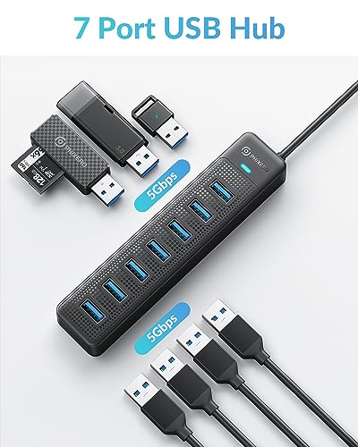 PHIXERO 7 Port USB 3.0 Hub Distributor, 5 Gbps USB Distributor, Multiport Adapter with 100 cm Cable, Compatible with All USB Port Devices (7 Port, 100 cm Cable)