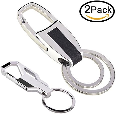 Cy3Lf Key Chain, Stainless Steel Car Keychain detachable Key Ring Double Ring Attachable Key Chains for Man 2 Pack-Silver