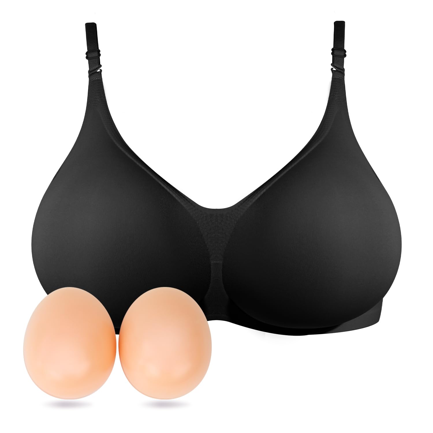 Photo 1 of Lervanla Silicone Breast Form Women Breast Enhancement Wireless Mastectomy Bra with Pockets for Prosthesis Black