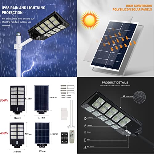 Dollcora Solar Street Lights, 400W Solar Outdoor Lights 800 LED Waterproof Dusk to Dawn Motion Sensor Light Lamp for Garage, Patio, Parking Lot, Garden, Playground