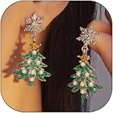 Christmas Tree Earrings for Women Sparkly Crystal Snowflake Jingle Bell Earrings Christmas Tree Dangle Earring Colorful Xmas Festival Holiday Jewelry Gift