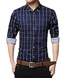 Zicac Men's Mercerized Cotton Slim Fit Plaid Shirt Button Down Shirts