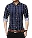 Zicac Men's Mercerized Cotton Slim Fit Plaid Shirt Button Down Shirts