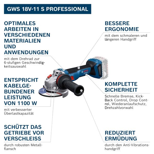 Bosch Professional 18V System Akku-Winkelschleifer GWS 18V-11 S (Scheibendurchmesser 125 mm) 2