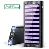 Solar Portable Charger 24000mAh Power Bank High-Speed Charging Huge Capacity External Battery Packs Chargers with 3 Inputs& 4 Outputs Portable Phone Charger for Smartphone and Other Smart Devices