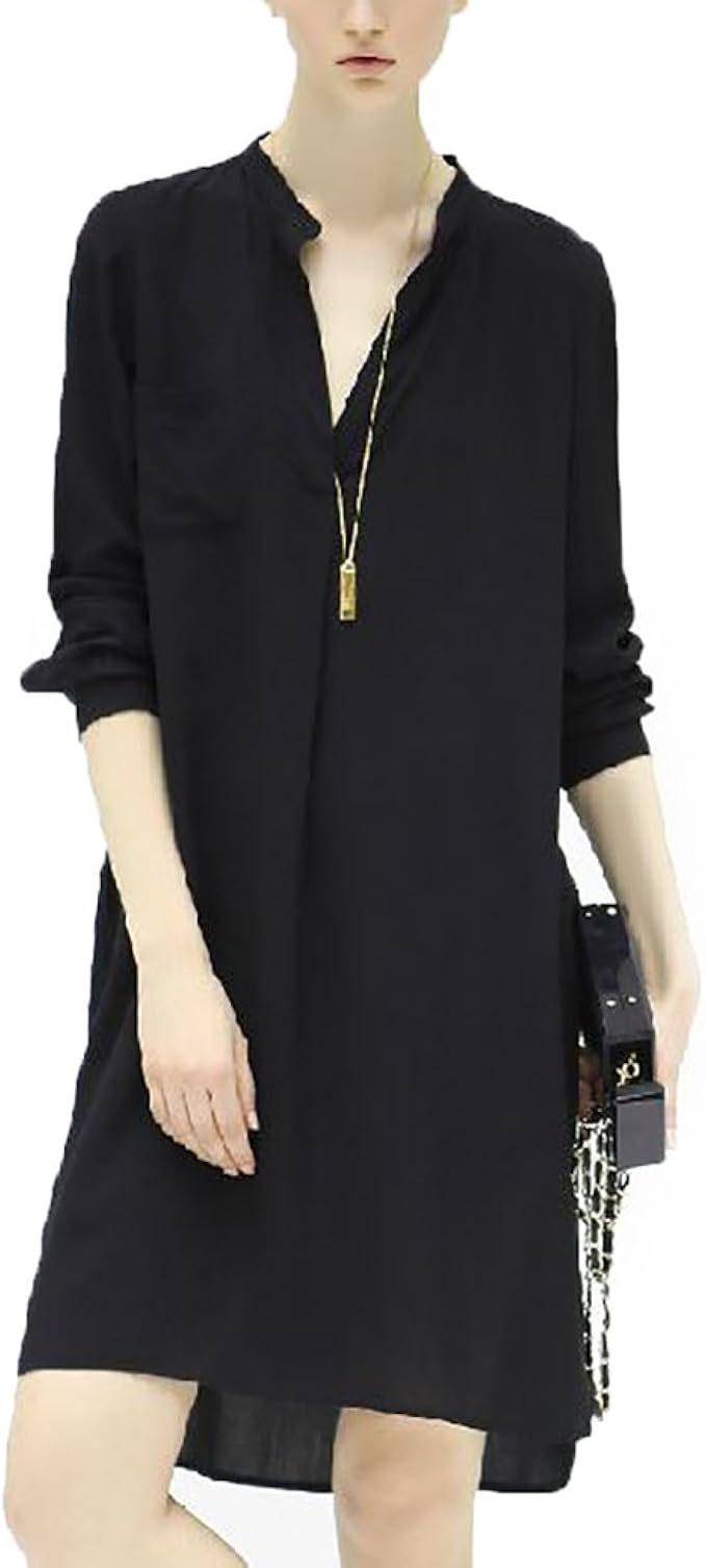 Amazon シック Chic レディース シンプルなワンピース ゆったりして着やすい ワンピース シンプル シャツワンピ カジュアル 限定 Mystyleエコバック付 M ブラック ワンピース チュニック 通販
