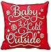 Cotton Linen Square Decorative Throw Pillow Case Cushion Cover Baby It's Cold Outside Red Background Holiday Merry Christmas Gift 18 