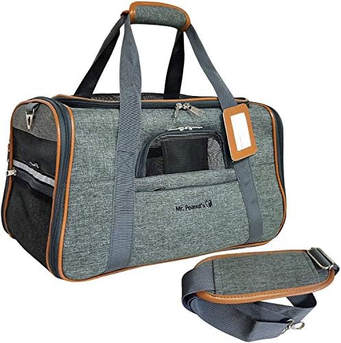 Mr. Peanut’s Airline Approved Soft Sided Pet Carrier – Luxury Travel Tote with Premium Self Locking Zippers – Plush Faux Fleece Bedding with a Sturdy Plywood Base, 18LX10WX11 H