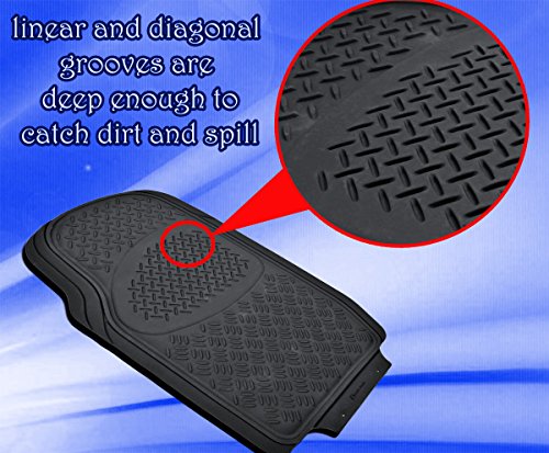 Zento Deals 3 Piece Black Universal Fit Premium Quality Full Rubber-All Weather Heavy Duty Vehicle Floor Mats - Thumbnail 2