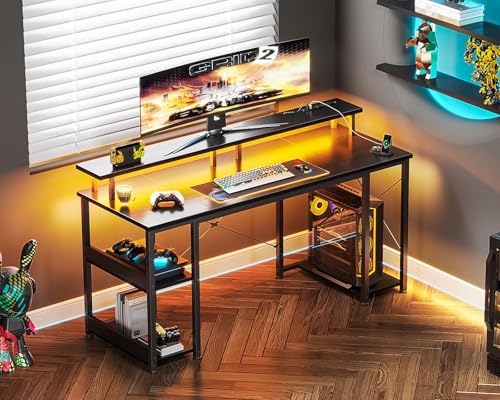 FL FASHION LEADER Escritorio Gamer, Escritorio para Computadora,Escritorio de Oficina en Casa, Escritorio para Viene con Regleta, Regleta de luz y Soporte para Monitor, 140cm Negro