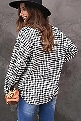 Womens Houndstooth Shacket Jacket Fall Long Sleeve