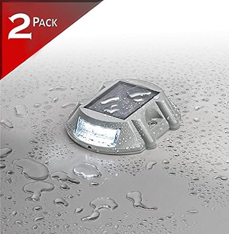 Hardoll Solar Road Stud Light Reflectors for Home 6 LED Lamp Waterproof Step Pathway Lights for Security Driveway and Outdoor Lantern for Garden (2 Pack)