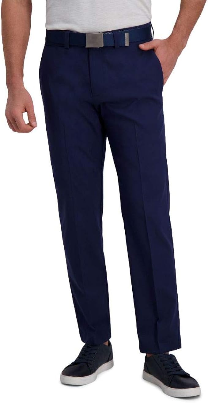 Haggar Men's Cool Right Performance Flex Solid Straight Fit Flat Front
