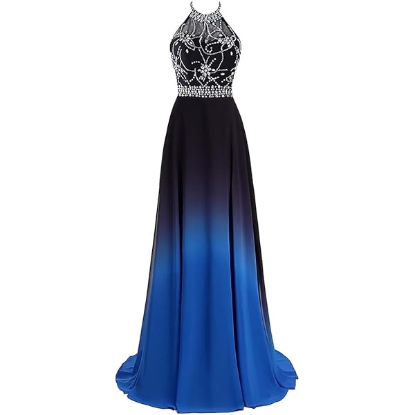 Lemai Women's Ombre Chiffon Long Prom Dress - Black To Purple Gradient, Beaded, Corset Back, Size 12