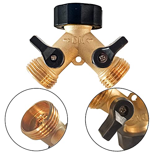 Hourleey Brass Garden Hose Splitter 2 Way, 3/4 Inch Hose Connector Tap