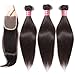 Nadula Hair 12A Brazilian Straight Hair 3 Bundles with Free Part Lace Closure, 100% Unprocessed Virgin Remy Human Hair Wefts Extensions Natural Color (8 10 12+10Closure)