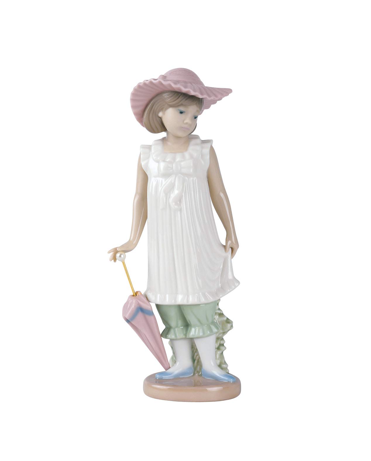 NAO Porcelain Figure April Showers in Gloss and Pastel Tones. Decorative Porcelain Girl Figurine