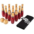 Wooden Lawn Bowling - Adults and Kids Bowling Set with 10 Pins, 2 Balls, Carry Bag - Indoor and Outdoor Games - Skittle Yard Games (Red)