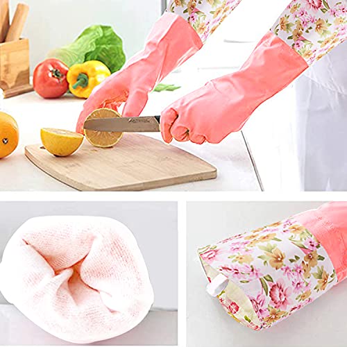 KINGFINGER Reusable Dishwashing Gloves,PVC Waterproof Long Cuff And