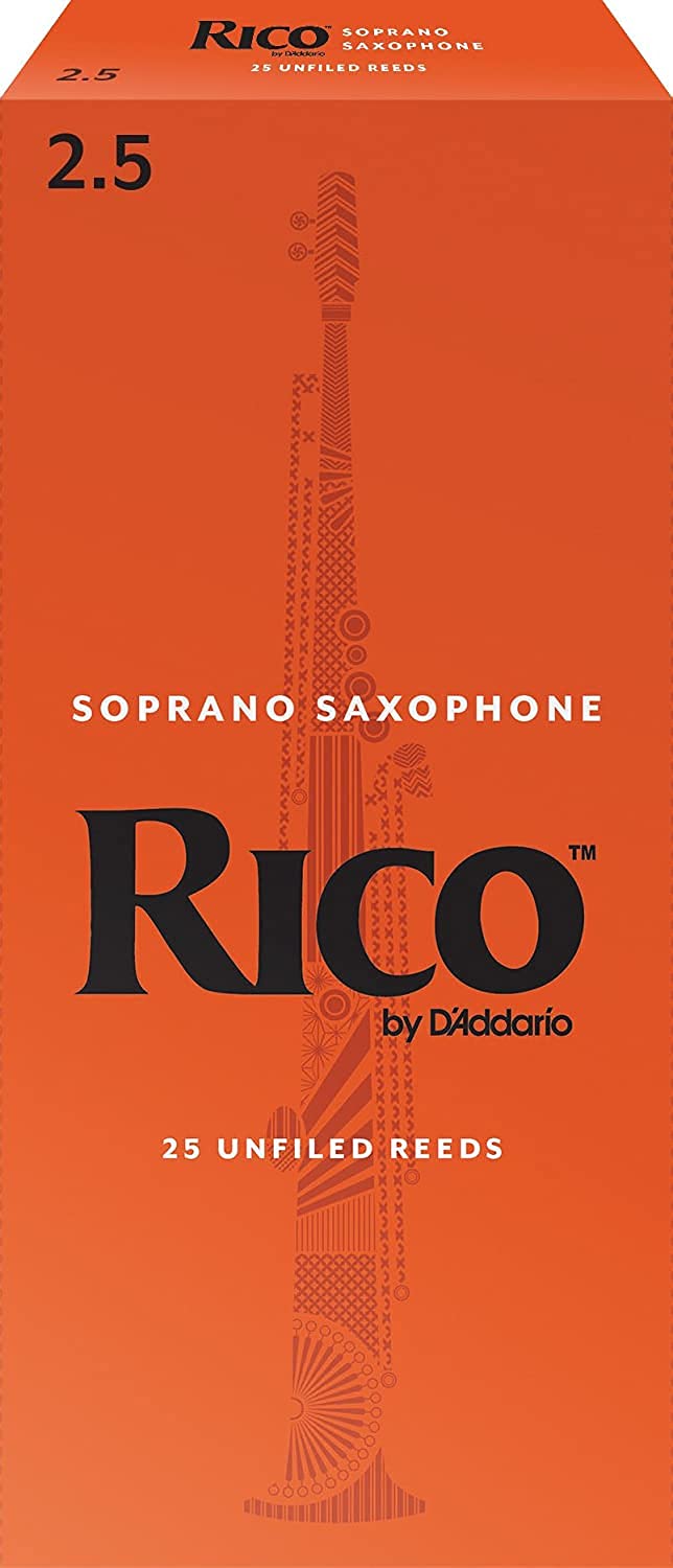 D’Addario Woodwinds - Rico Soprano Sax Reeds - Soprano Saxophone Reeds - Soprano Reeds Crafted for Beginners, Students, Educators - Strength 2.5, 25-Pack