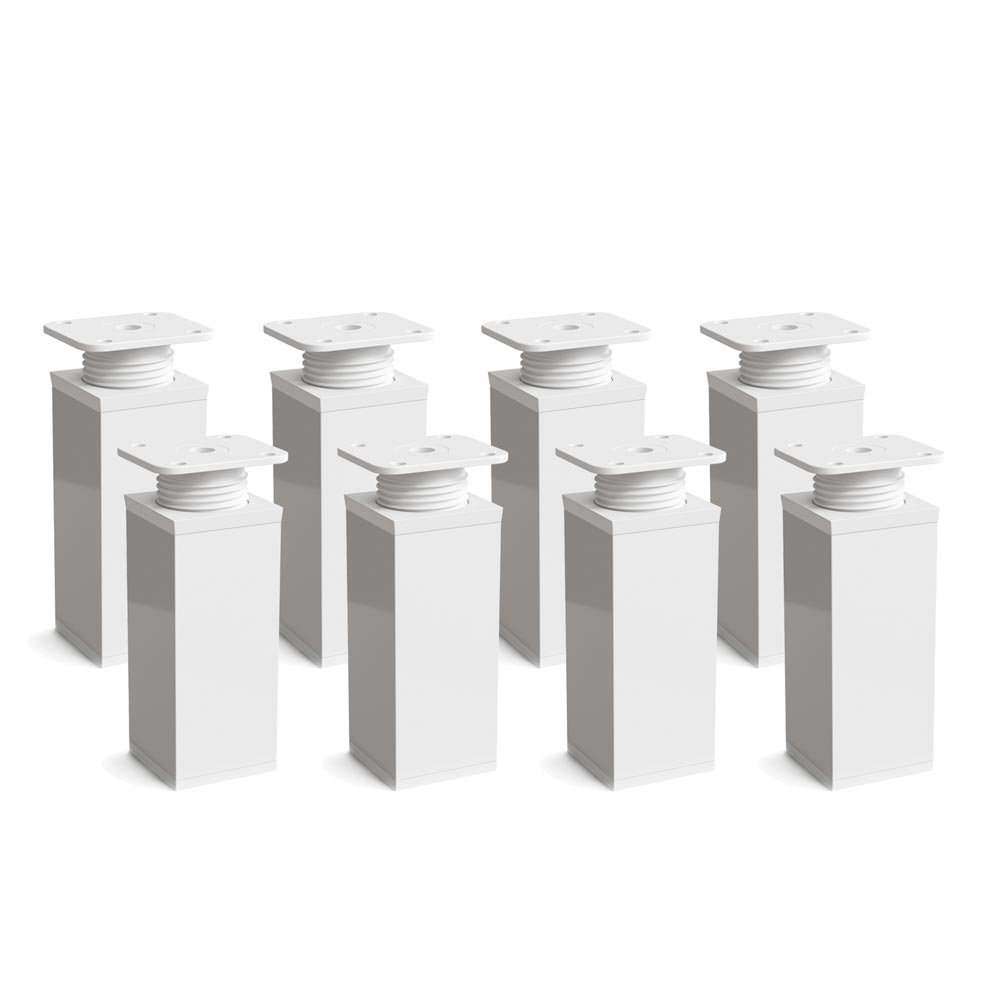 Furniture Legs, Pack of 8, Height Adjustable | Angular Profile: 40 x 40 mm | Design: White| Sossai® MFV1-WH | Height: 60 mm (+20 mm) | Wood Screws Included