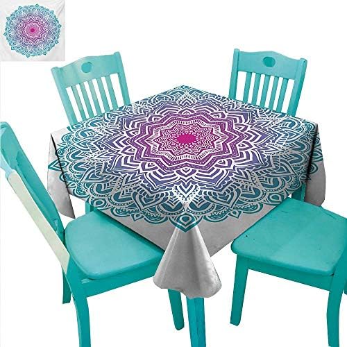 Mandala Flow "Spillproof" Fabric Tablecloth Round Floral Starry Pattern with Soft Aqua Color Spiritual Meditation Theme Waterproof/Oil-Proof/Spill-Proof Tabletop Protector 70"Wx70"L Pink Blue White
