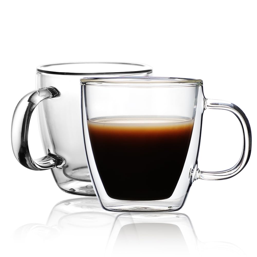 Insulated Espresso Glass Mugs 5.4oz Clear Coffee Mugs Set of 2 Double Wall  Gl... | eBay