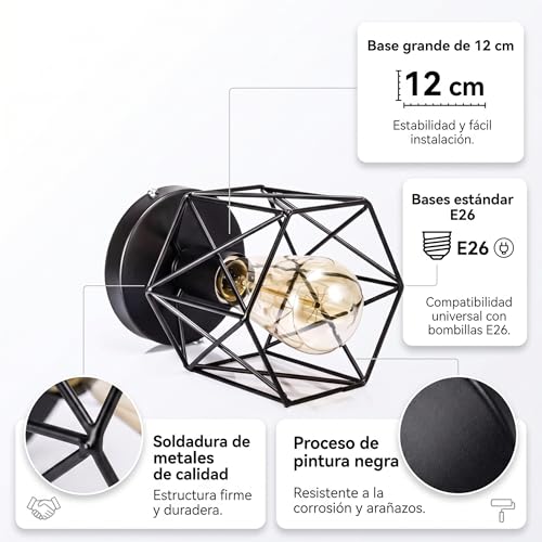3 Unidades Lámpara de techo colgante de estilo industrial,Iluminación Colgante,interior de casas(Sin bombilla) | Lámpara colgante de estilo industrial retro nórdico con jaula metálica