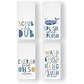 JKMBN 4 Pcs Funny Shark Hand Towels with Sayings for Kids Bathroom, Wash Your Hand Decorative Hand Towels, Cute Ocean Shark Whale Dishcloth for Kids Washroom Nursery Decor, 16x24 Inch