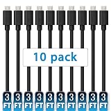 Mopower Micro USB Cable,10 Pcs 3FT High Speed USB 2.0 A Male to Micro B Charge and Sync Cables for Samsung,LG,BlackBerry and Motorola Smartphones & Tablets Black (10-Pack)