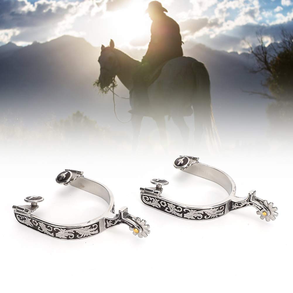 EIMSOAH 2PCS Silver Stainless Steel Horse Spurs, with Pattern, Cowboy Spurs, Boot Spurs, Metalab Spurs, for Training and Competition