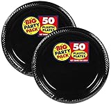 Amscan Big Party Pack 100 Count Plastic Dessert Plates, 7-Inch, Black