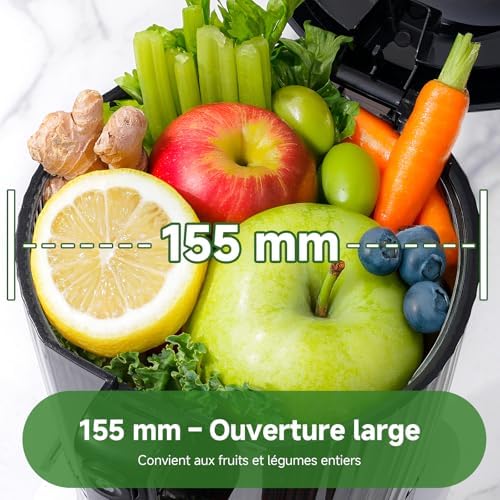 Extracteur de Jus de Fruits et Légumes, Bocca 155mm, 2,5L avec Séparateur de Mousse, 2 Filtres, Pression Automatique, Succo Pur et Velouté, Silencieux et Facile à Nettoyer, Idéal pour Famille