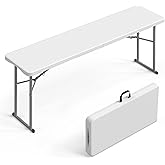 VINGLI 6 FT Narrow Folding Table, Tabletop Folded in Half, Premium Quality HDPE Material and Sturdy Metal Frame, Perfect for Buffet, Seminar, Party, Training, Home Work, White