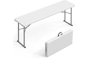 VINGLI 6 FT Narrow Folding Table, Tabletop Folded in Half, Premium Quality HDPE Material and Sturdy Metal Frame, Perfect for Buffet, Seminar, Party, Training, Home Work, White