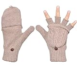 Beurlike Women's Winter Gloves Warm Wool Knitted Convertible Fingerless Mittens (Coffee), One Size