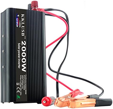 KKLUSB Solar Power Inverter Peak Power 2000W DC 12V to AC 110V Converter Car Charge Controller with Smart High Speed 2.1A USB and Dual AC Outlets Black