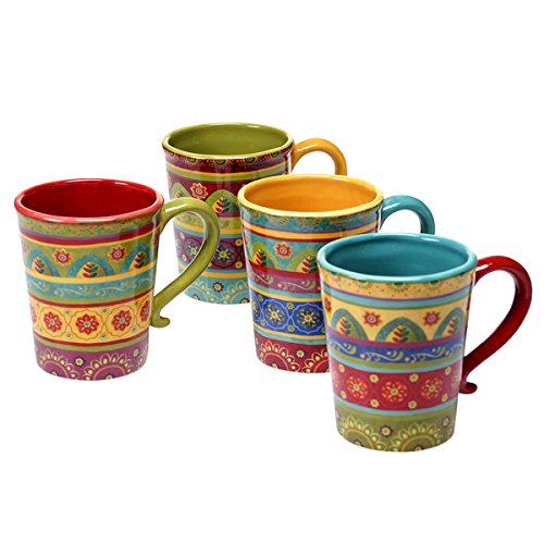 Certified International Multi Floral Tunisian Sunset 18 oz. 4 Piece Mugs